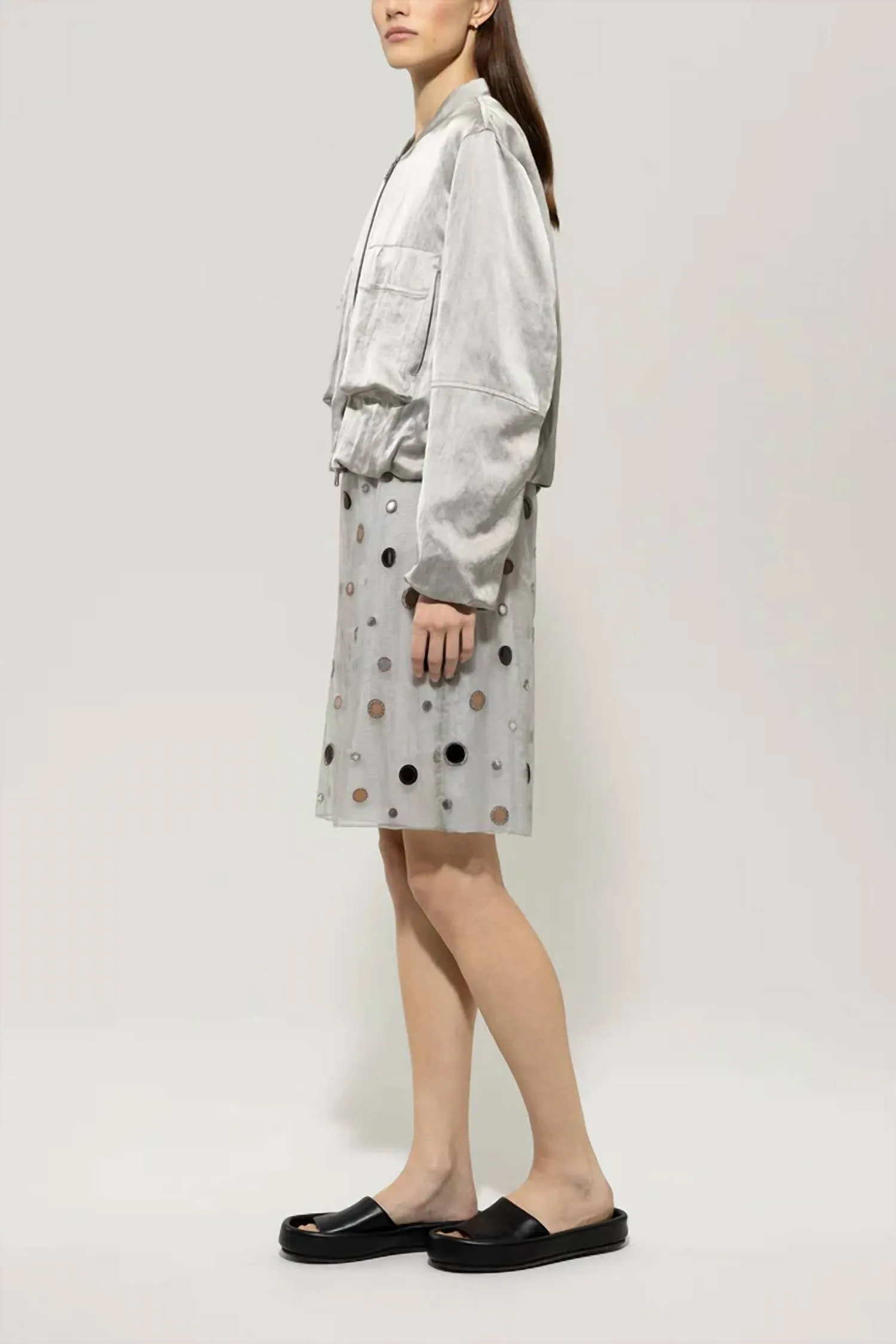 Satin Blouson Jacket In Satin Grey