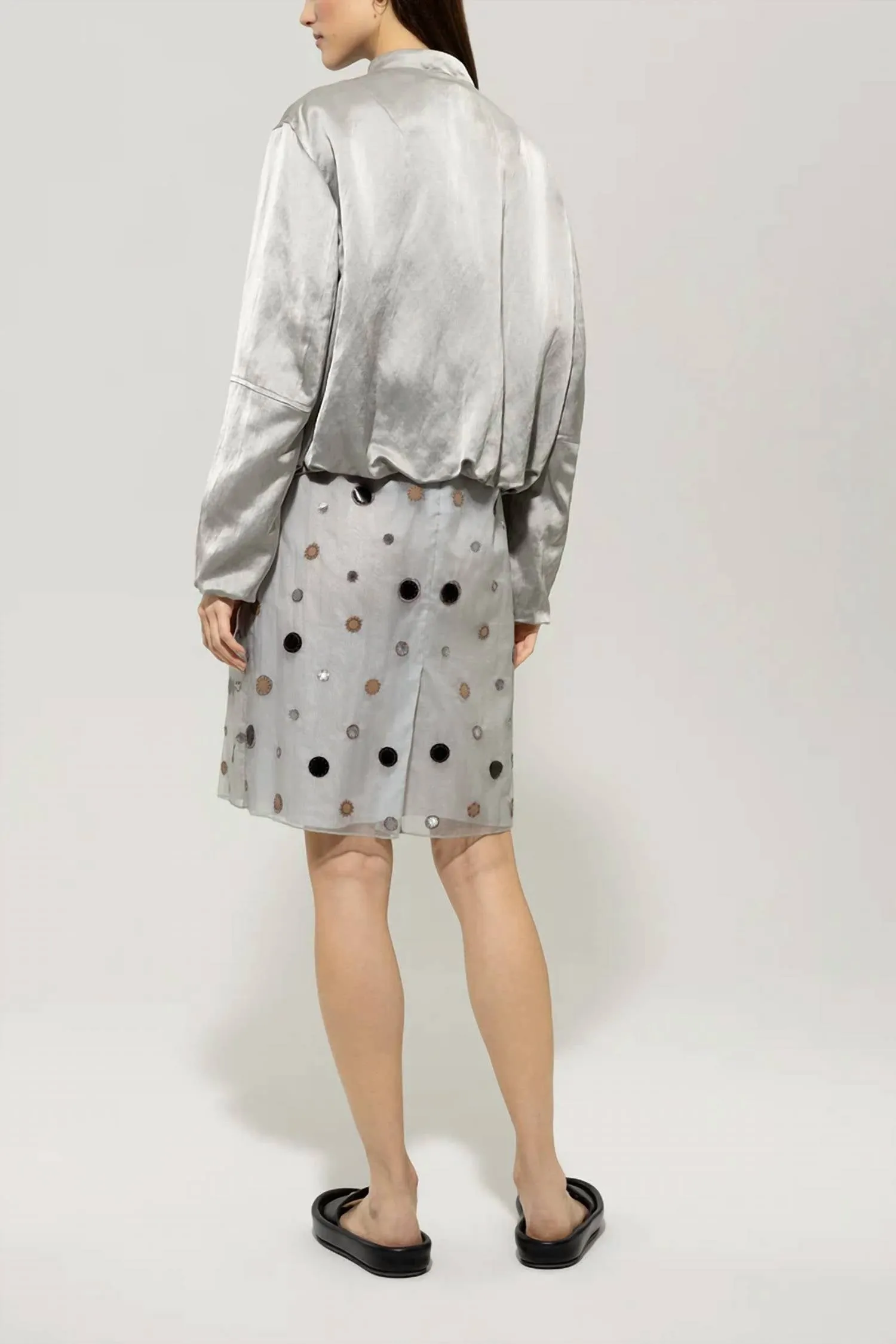 Satin Blouson Jacket In Satin Grey