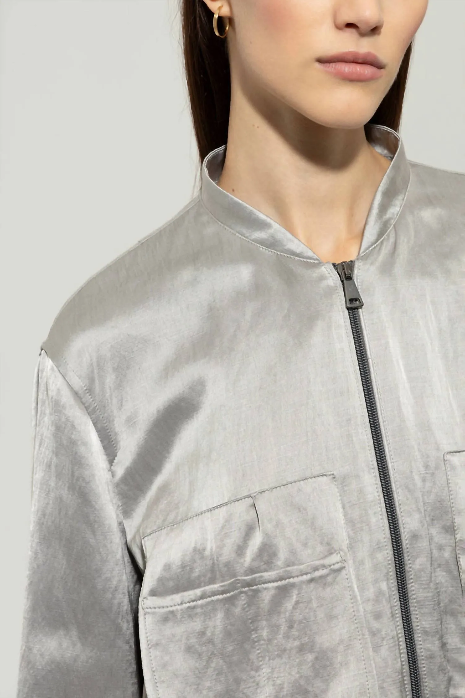 Satin Blouson Jacket In Satin Grey