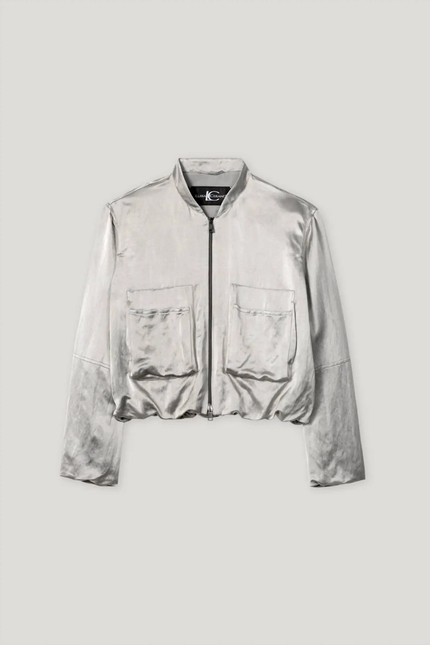 Satin Blouson Jacket In Satin Grey