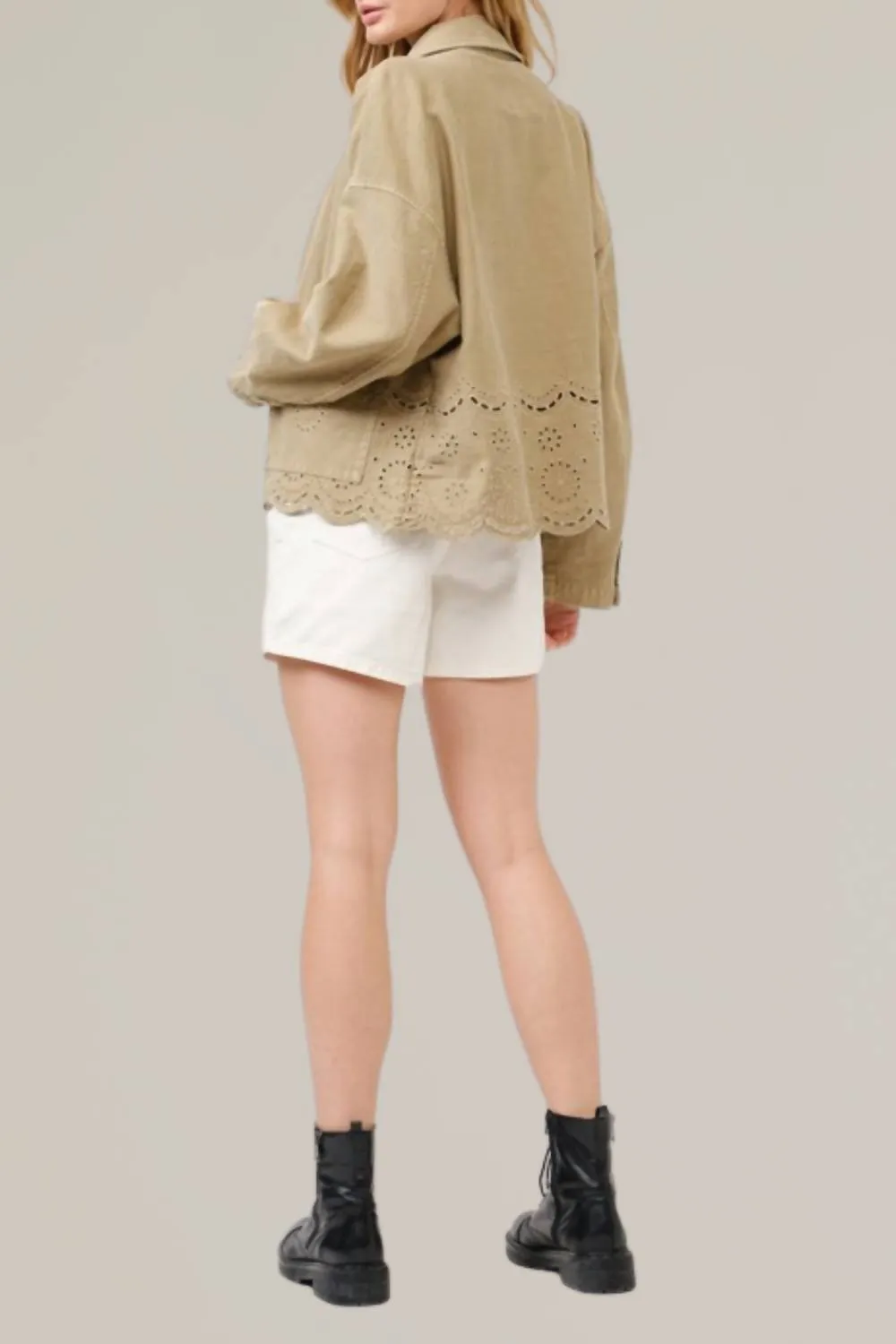 Scalloped Hem Denim Jacket In Olive
