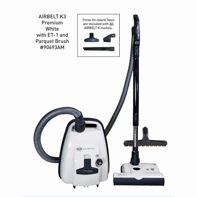 SEBO 90693AM AIRBELT K3 Premium, with dual-control handle, ET-1, and parquet brush (White) robot vacuum, handheld vacuum