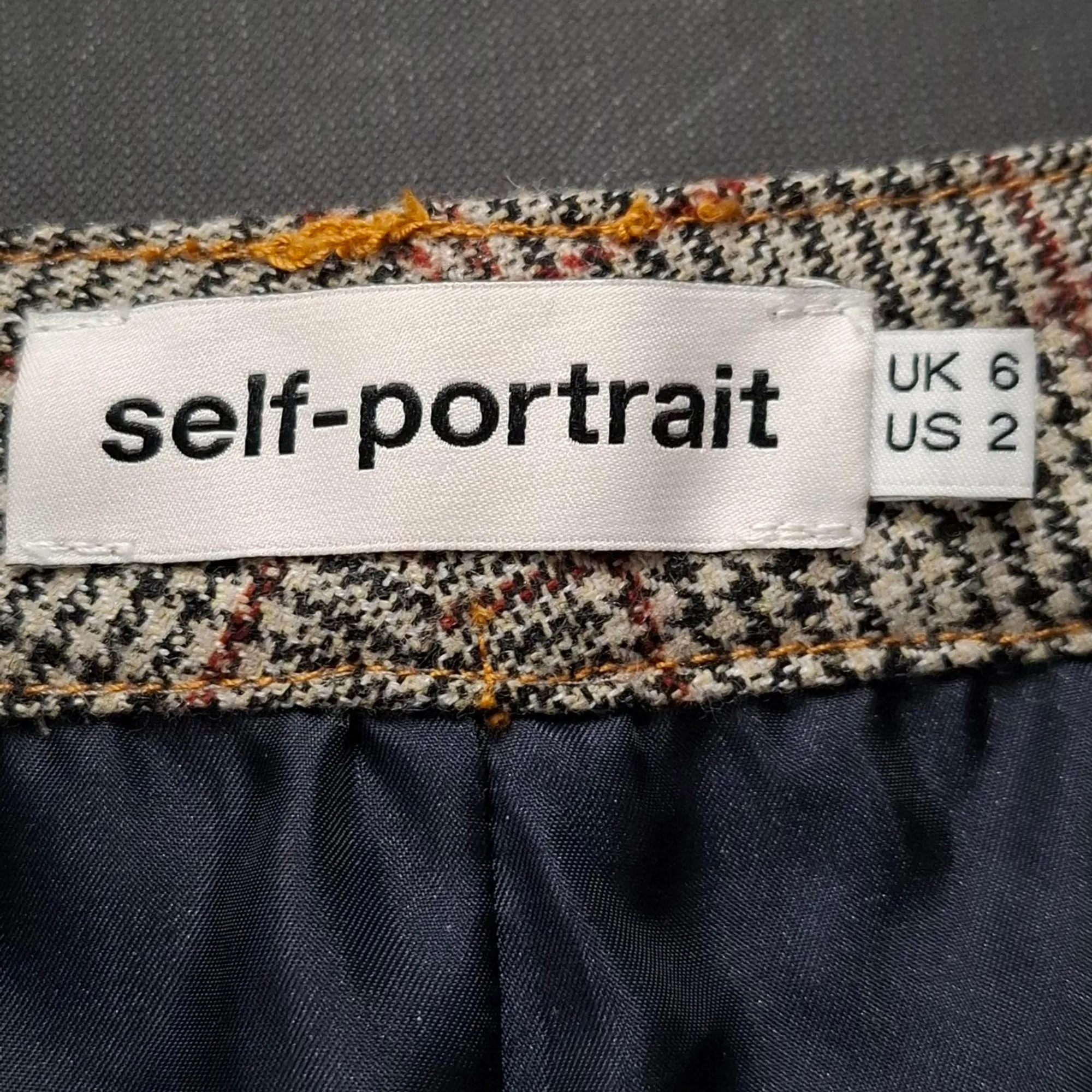 Self-Portrait Plaid Belted Mini Shorts in Grey Wool