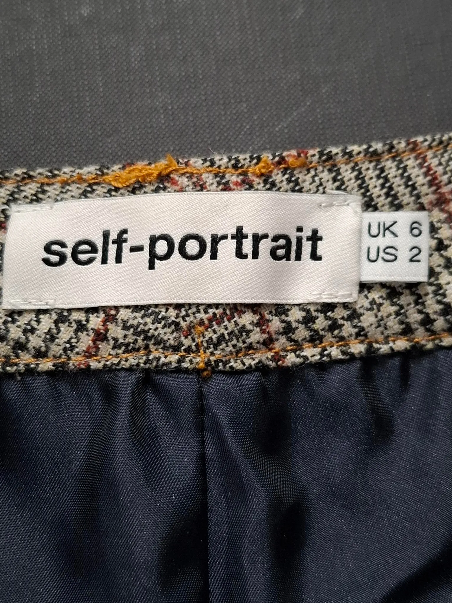 Self-Portrait Plaid Belted Mini Shorts in Grey Wool