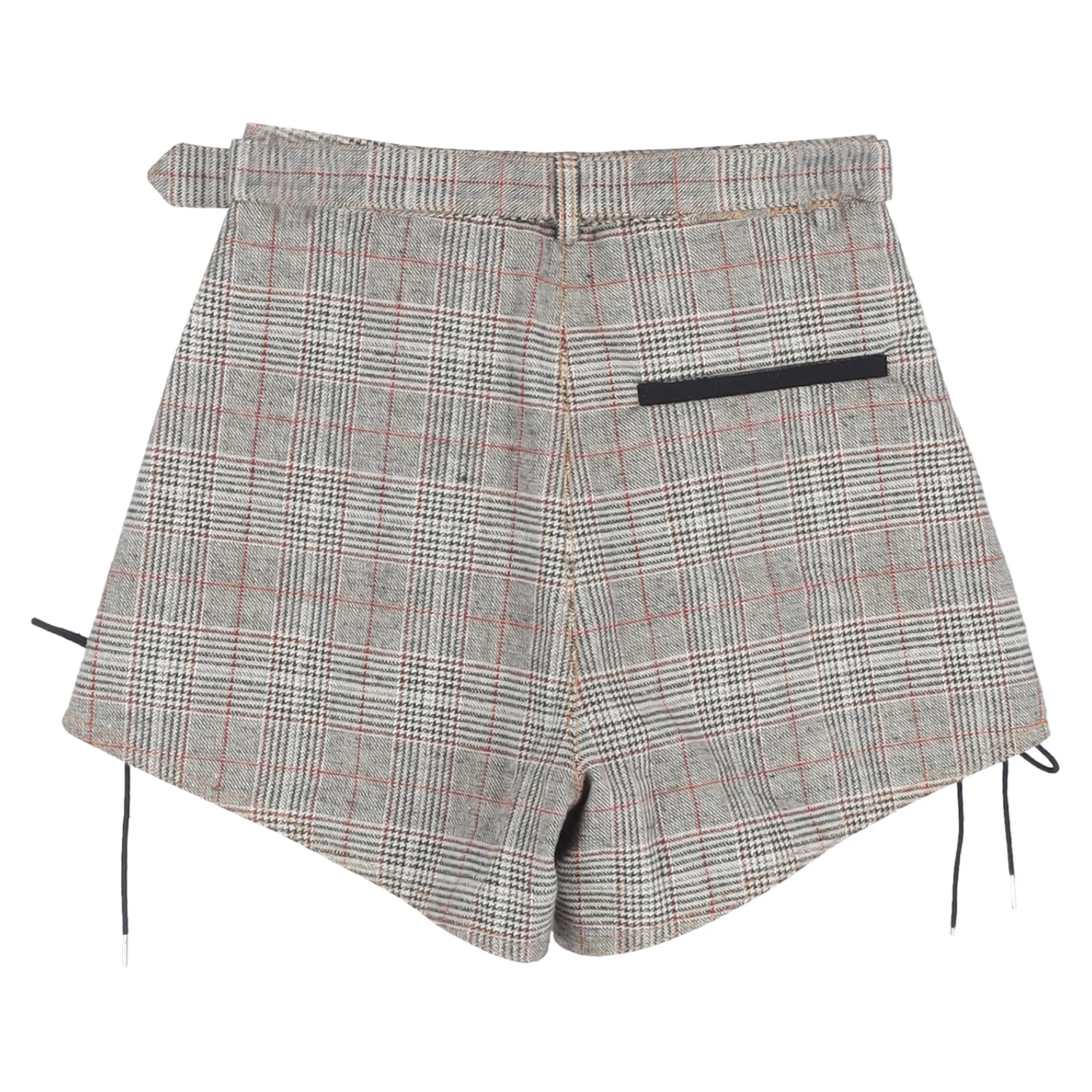 Self-Portrait Plaid Belted Mini Shorts in Grey Wool