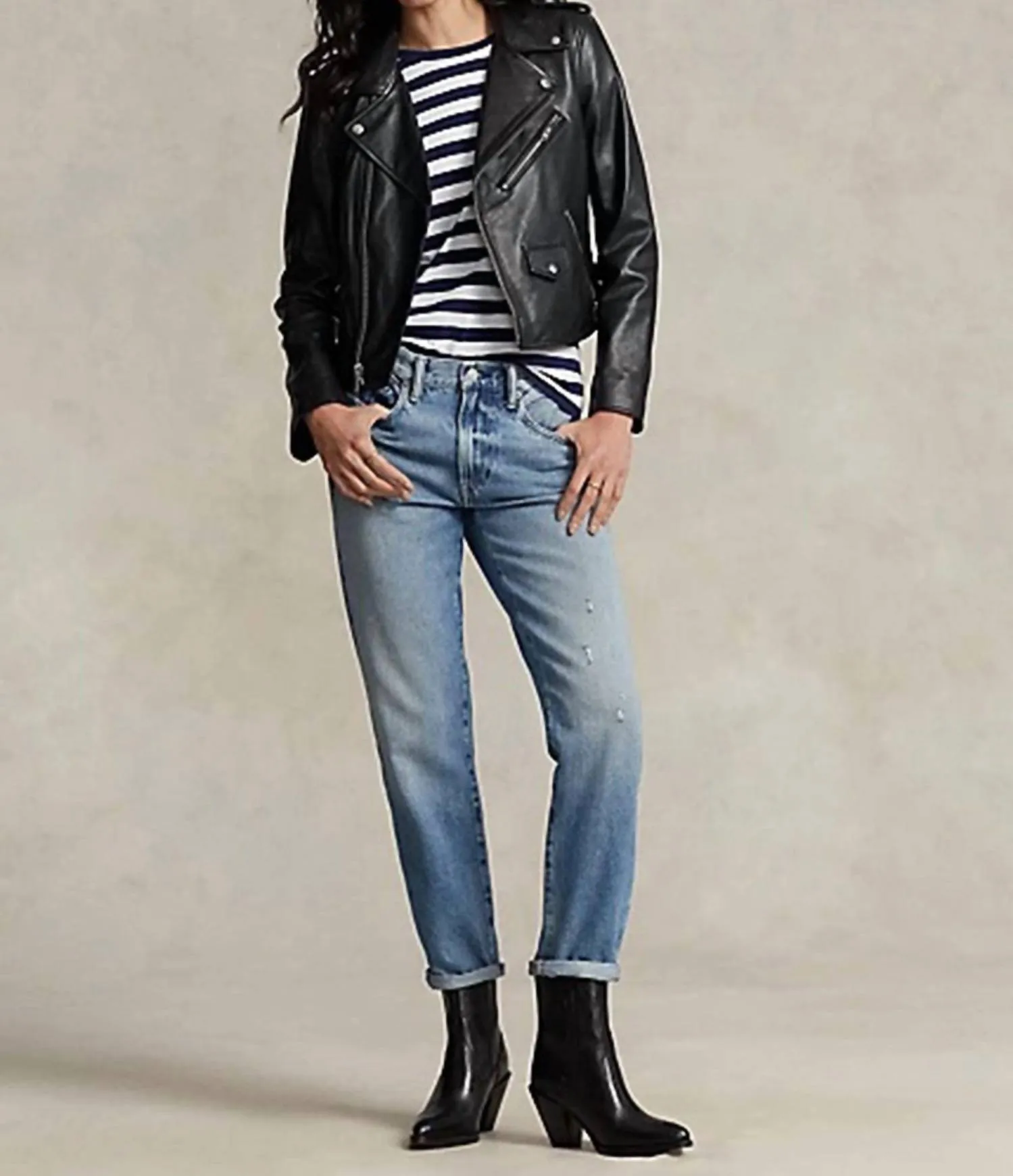 Sheepskin Leather Moto Jacket In Polo Black