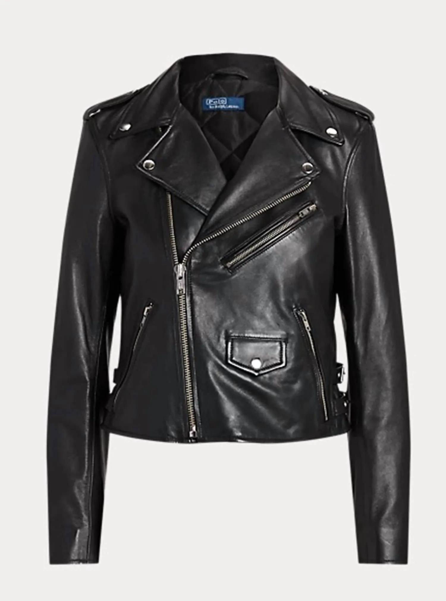 Sheepskin Leather Moto Jacket In Polo Black