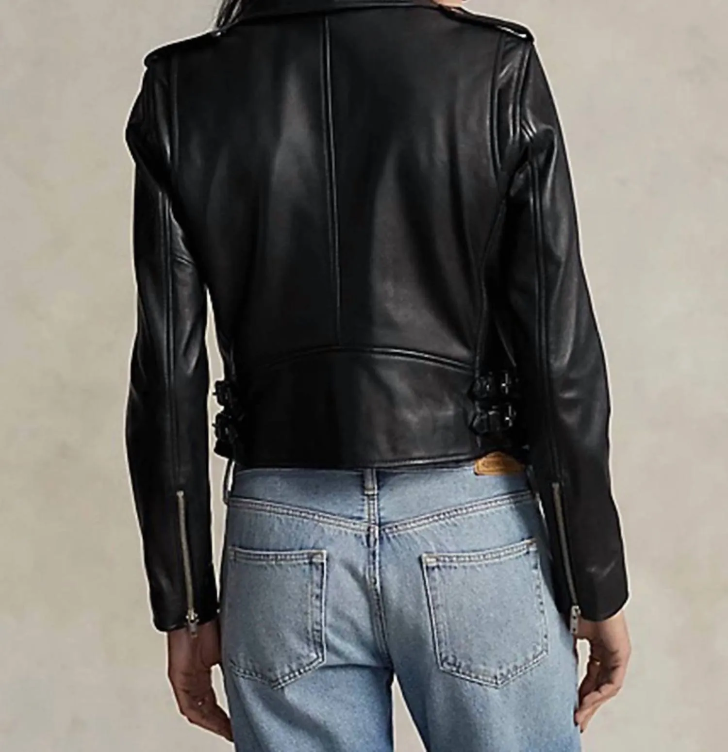 Sheepskin Leather Moto Jacket In Polo Black
