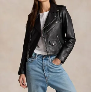 Sheepskin Leather Moto Jacket In Polo Black