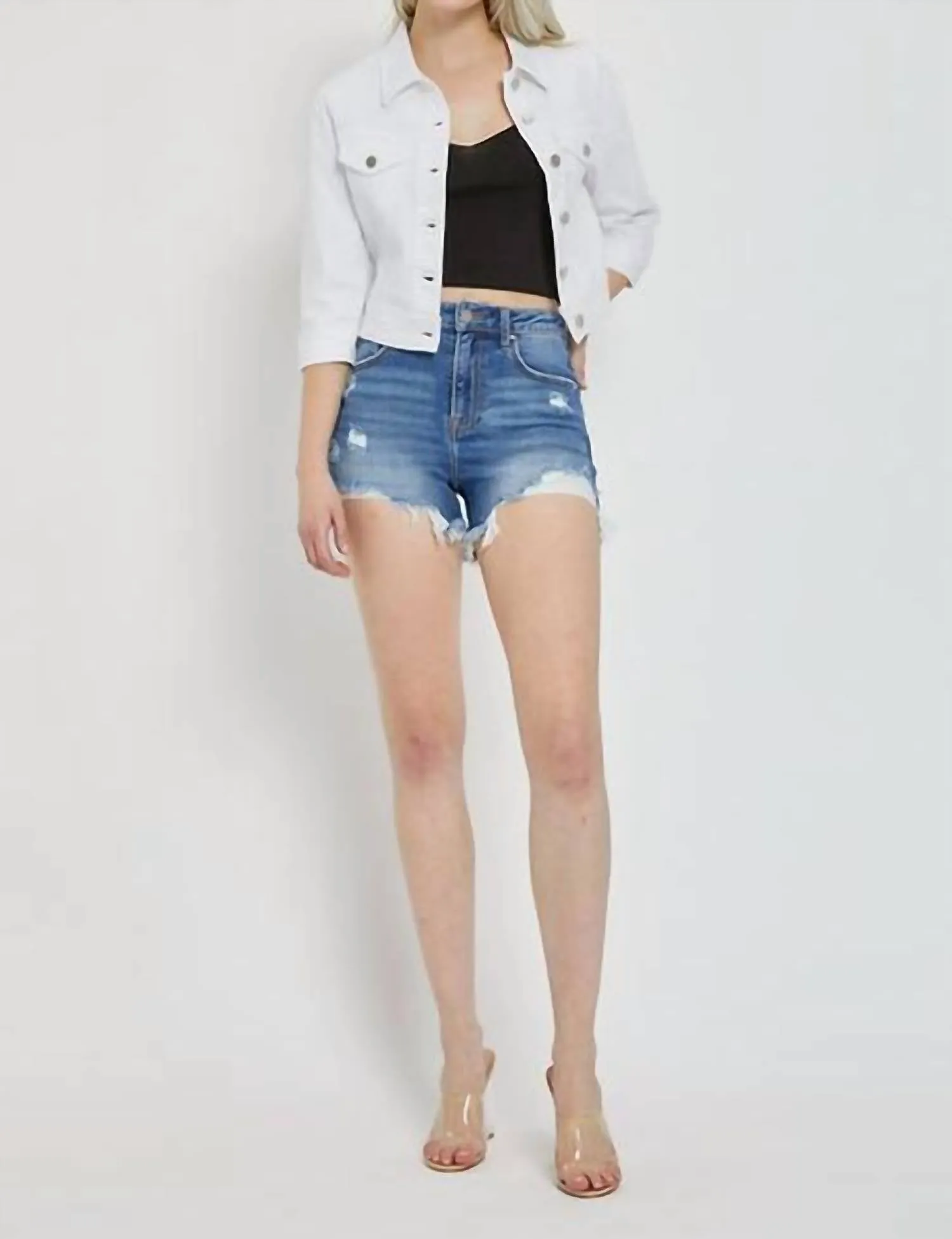 Shirring Sleeve Crop Jacket In White