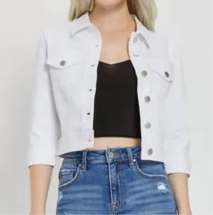 Shirring Sleeve Crop Jacket In White