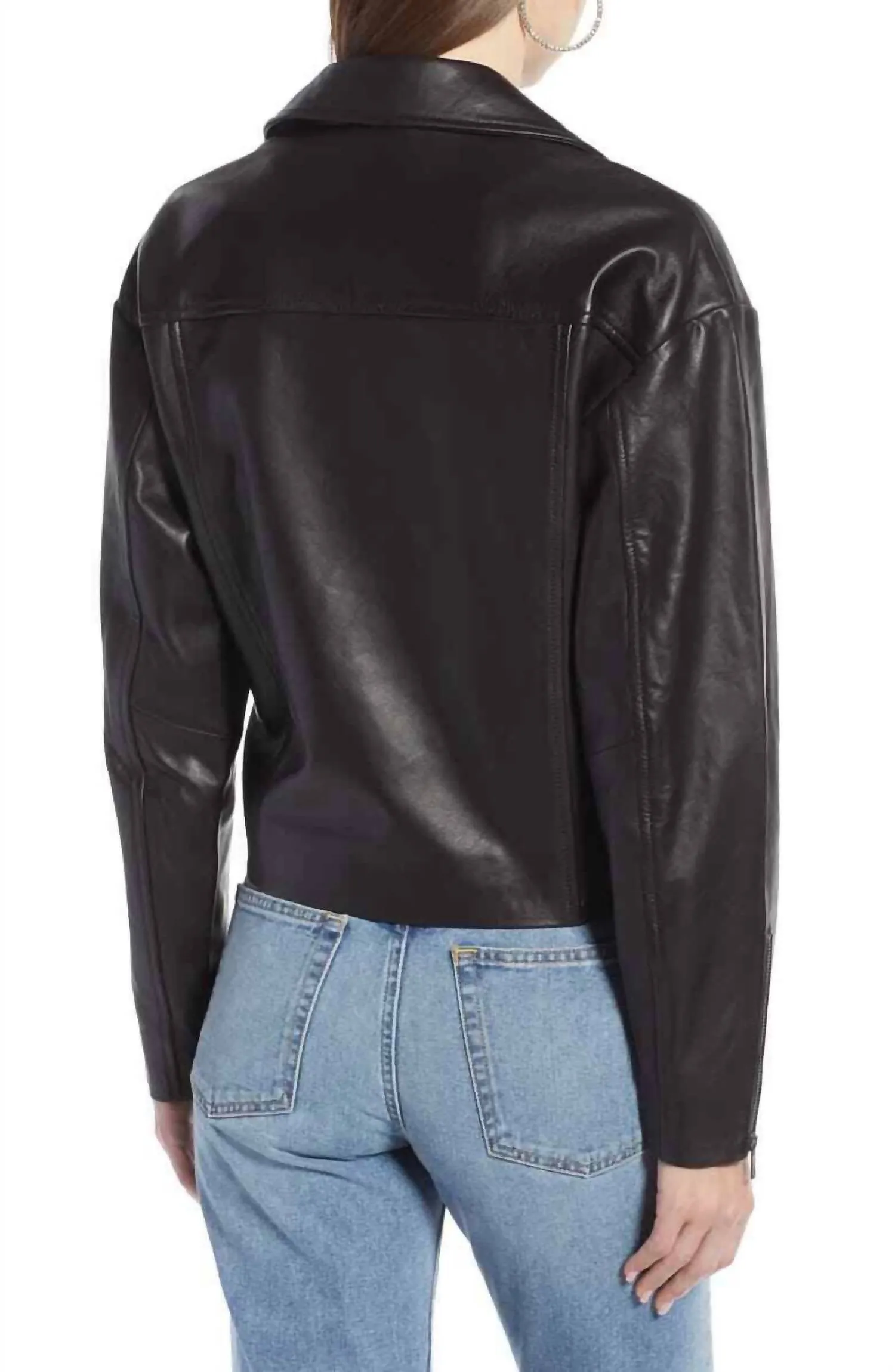 Shrunken Double Breasted Crop Leather Jacket In Black