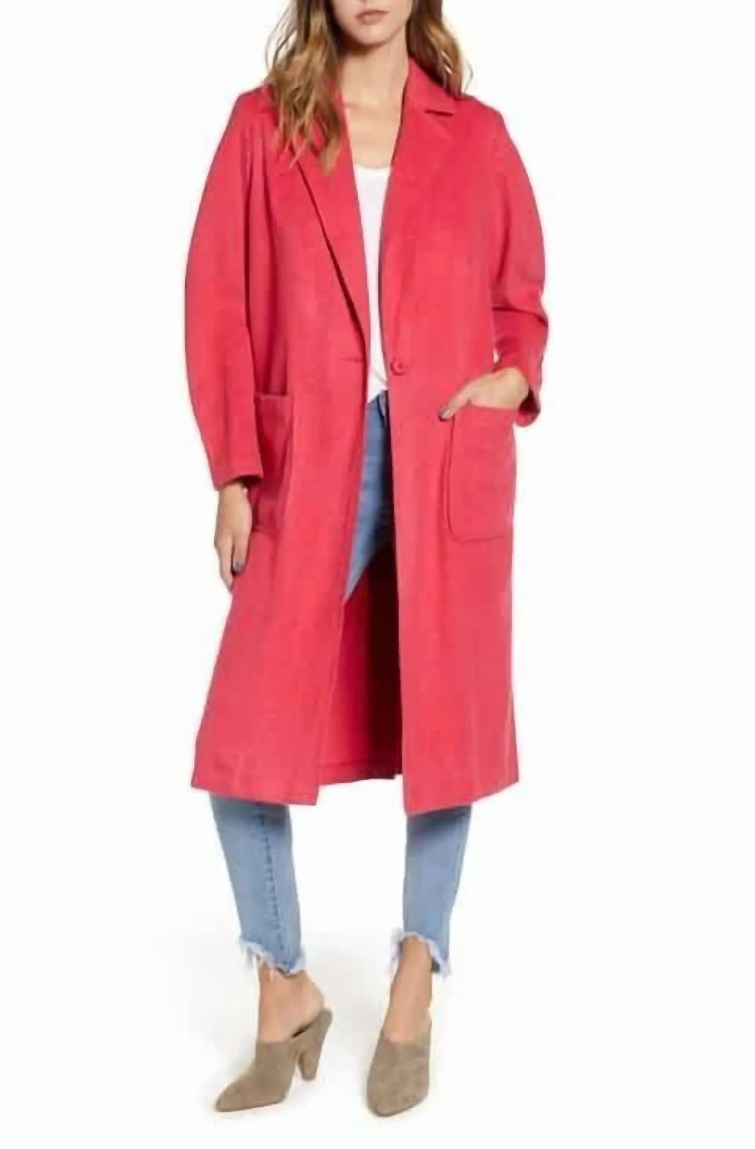 Single Button Belted Salmon Barbiecoro Oversized Jacket In Pink