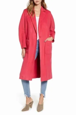 Single Button Belted Salmon Barbiecoro Oversized Jacket In Pink