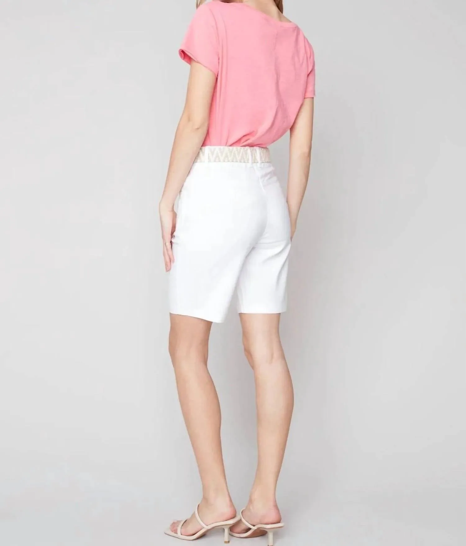 Stretch Bengaline Shorts With Belt In White