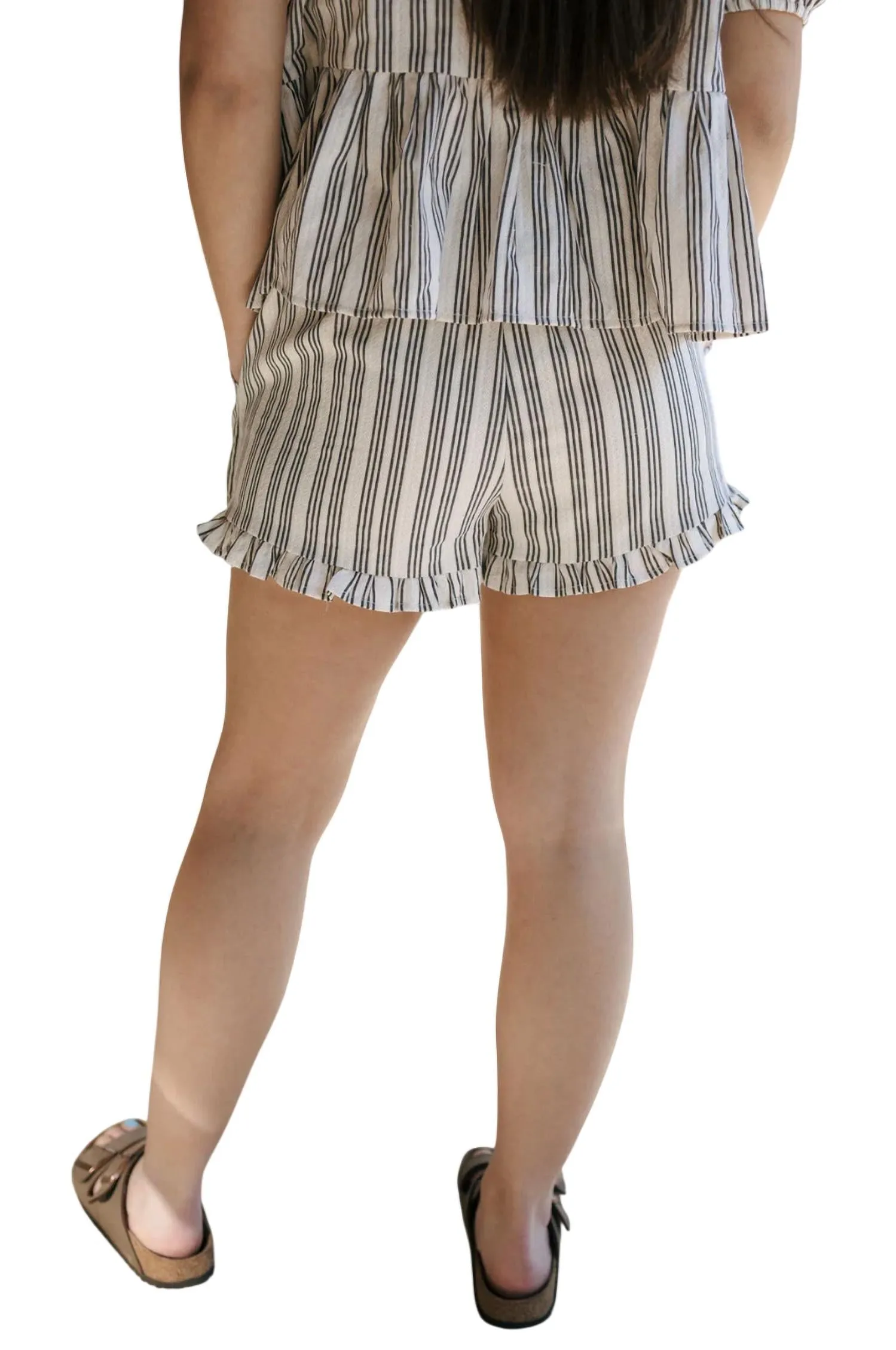 Stripe Ruffled Shorts In Black