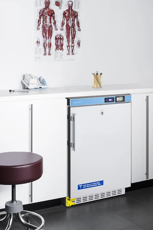 Summit ACR45LSTO Pharmacy Series Ada Compliant 20" Wide Built-In Undercounter All-Refrigerator For Vaccine Storage, Frost-Free With Step-To-Open Door Pedal, Internal Fan, External Digital Controls And Thermometer, And Lock