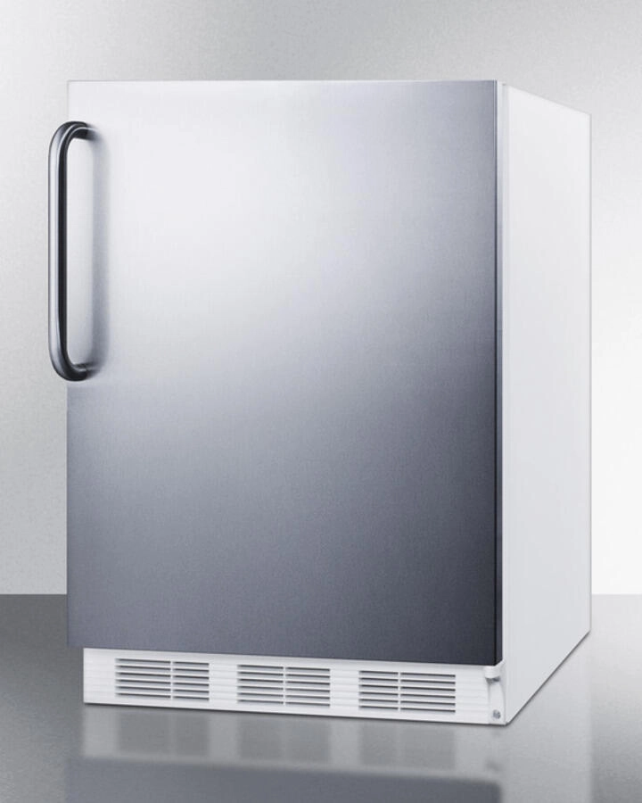 Summit AL650BISSTB Built-In Undercounter Ada Compliant Refrigerator-Freezer For General Purpose Use, W/Dual Evaporator Cooling, Cycle Defrost, Ss Door, Tb Handle, White Cabinet