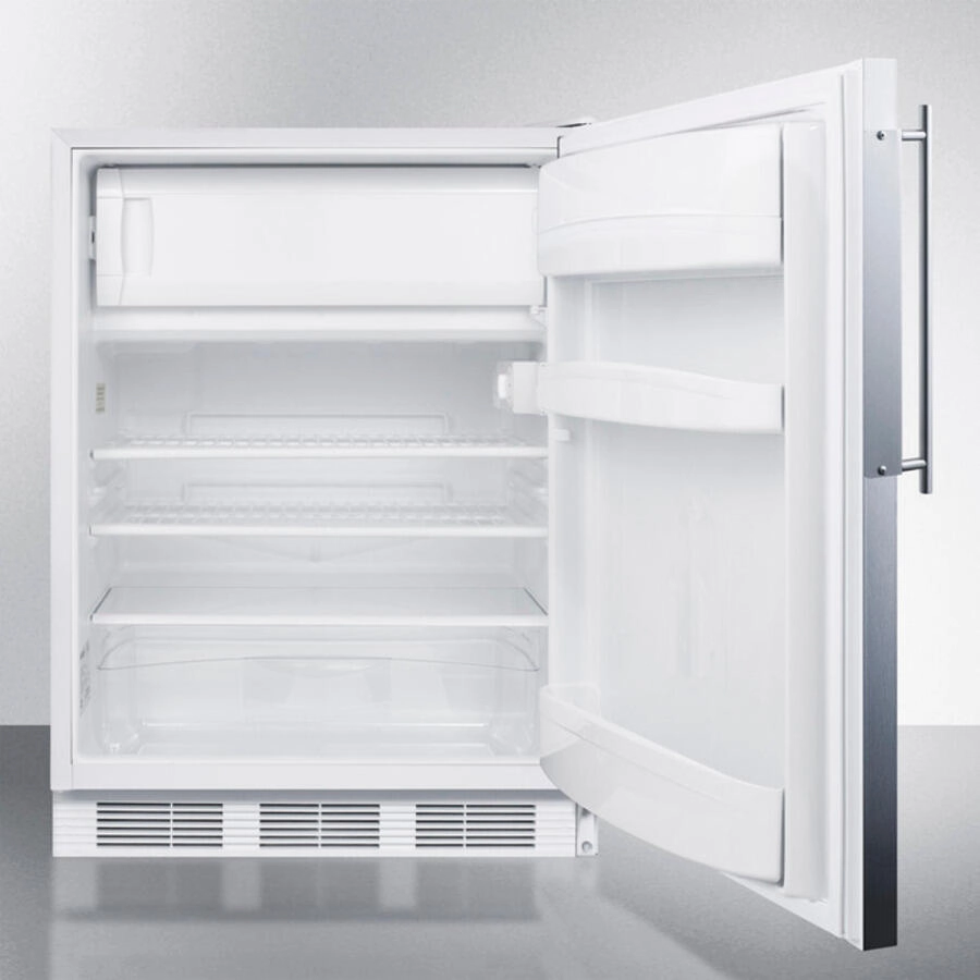 Summit AL650LBIFR Built-In Undercounter Ada Compliant Refrigerator-Freezer For General Purpose Use, W/Dual Evaporator Cooling, Lock, Ss Frame For Slide-In Panels, White Cabinet
