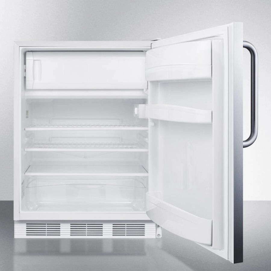 Summit AL650LBISSTB Built-In Undercounter Ada Compliant Refrigerator-Freezer For General Purpose Use, W/Dual Evaporator Cooling, Lock, Ss Door, Tb Handle, White Cabinet