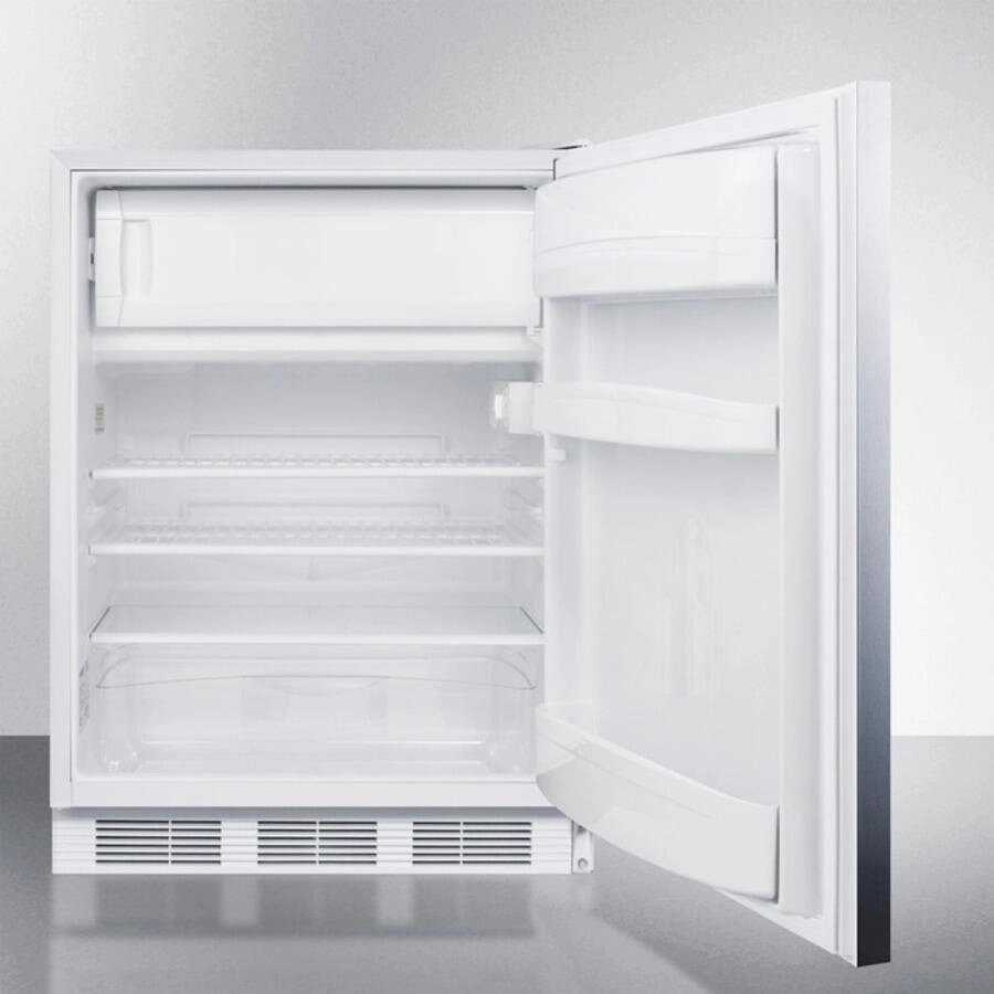 Summit AL650LSSHH Freestanding Ada Compliant Refrigerator-Freezer For General Purpose Use, W/Dual Evaporator Cooling, Lock, Ss Door, Horizontal Handle, White Cabinet