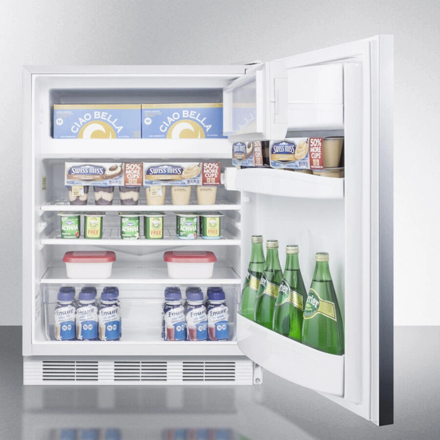 Summit AL650LSSHH Freestanding Ada Compliant Refrigerator-Freezer For General Purpose Use, W/Dual Evaporator Cooling, Lock, Ss Door, Horizontal Handle, White Cabinet