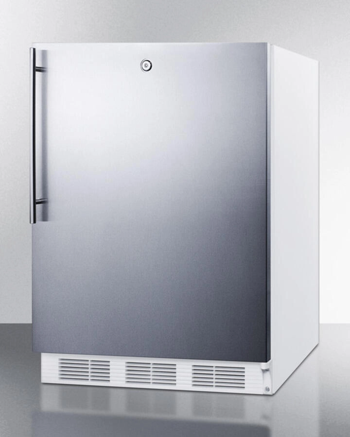 Summit AL650LSSHV Freestanding Ada Compliant Refrigerator-Freezer For General Purpose Use, W/Dual Evaporator Cooling, Lock, Ss Door, Thin Handle, White Cabinet