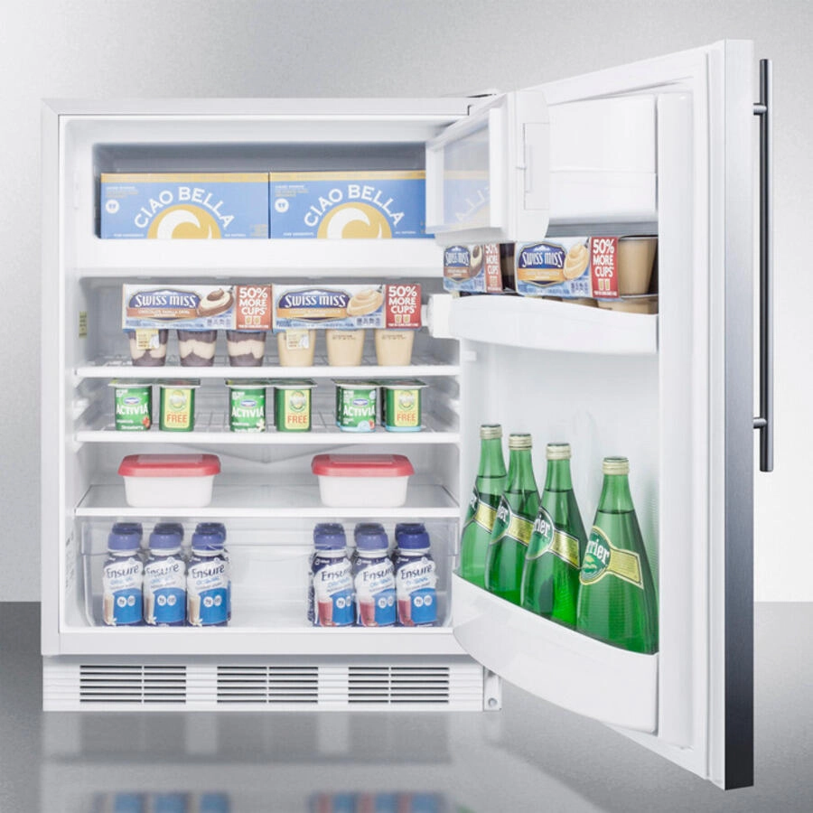 Summit AL650LSSHV Freestanding Ada Compliant Refrigerator-Freezer For General Purpose Use, W/Dual Evaporator Cooling, Lock, Ss Door, Thin Handle, White Cabinet