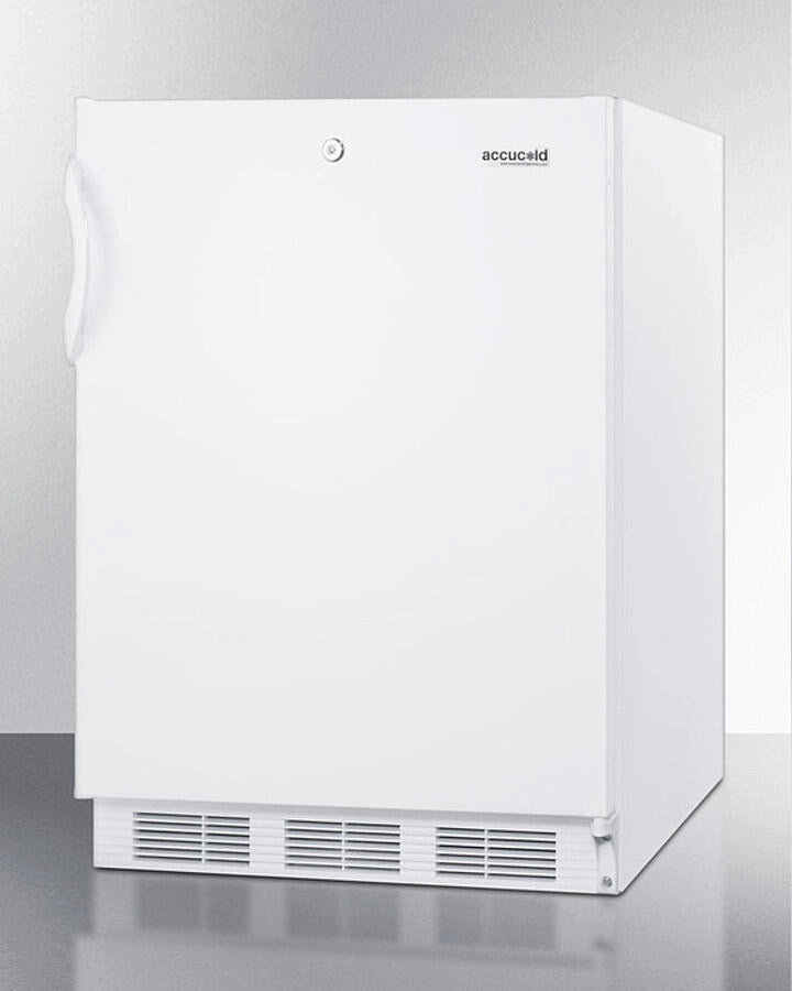 Summit AL650LWBI Built-In Undercounter Ada Compliant Refrigerator-Freezer For General Purpose Use, With Dual Evaporator Cooling, Cycle Defrost, Lock, And White Exterior