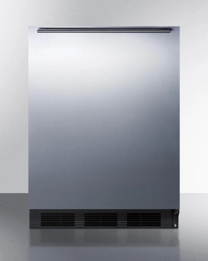 Summit AL652BBISSHH Built-In Undercounter Ada Compliant Refrigerator-Freezer For General Purpose Use, W/Dual Evaporator Cooling, Ss Door, Horizontal Handle, And Black Cabinet Undercounter Refrigerators 24 inch undercounter fridge for kitchen