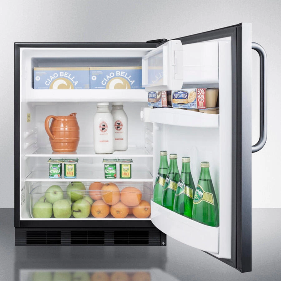 Summit AL652BBISSTB Built-In Undercounter Ada Compliant Refrigerator-Freezer For General Purpose Use, W/Dual Evaporator Cooling, Cycle Defrost, Ss Door, Tb Handle, Black Cabinet
