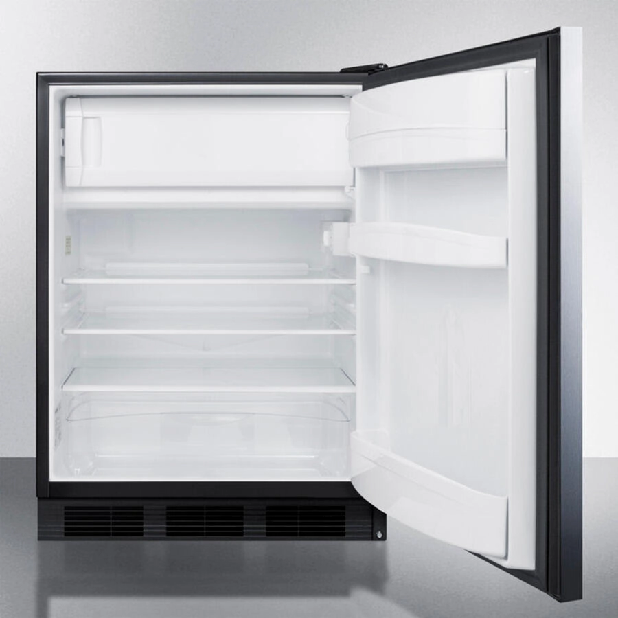 Summit AL652BSSHH Freestanding Ada Compliant Refrigerator-Freezer For General Purpose Use, W/Dual Evaporator Cooling, Cycle Defrost, Ss Door, Horizontal Handle, Black Cabinet