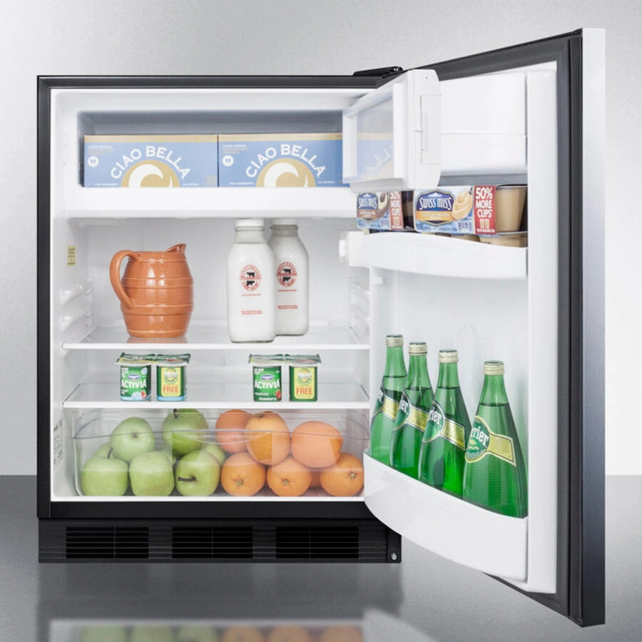 Summit AL652BSSHH Freestanding Ada Compliant Refrigerator-Freezer For General Purpose Use, W/Dual Evaporator Cooling, Cycle Defrost, Ss Door, Horizontal Handle, Black Cabinet