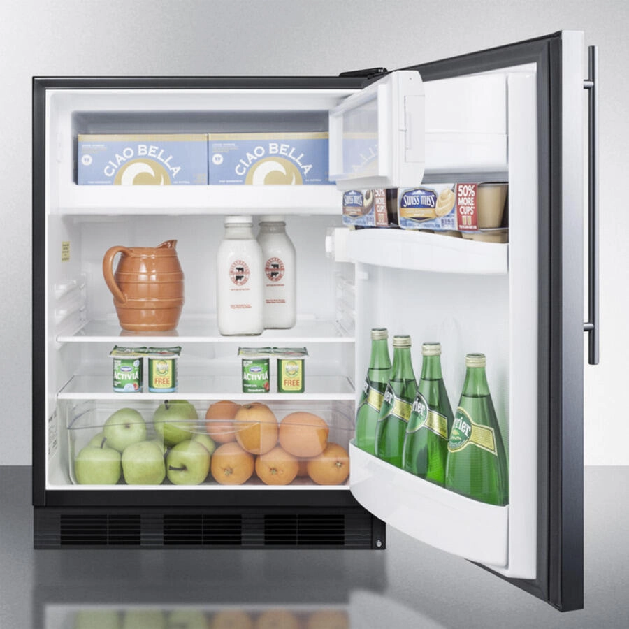 Summit AL652BSSHV Freestanding Ada Compliant Refrigerator-Freezer For General Purpose Use, W/Dual Evaporator Cooling, Cycle Defrost, Ss Door, Thin Handle, And Black Cabinet