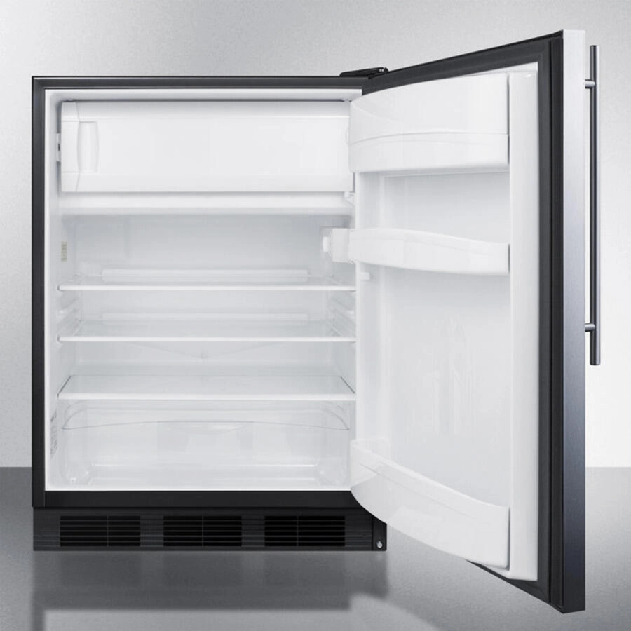 Summit AL652BSSHV Freestanding Ada Compliant Refrigerator-Freezer For General Purpose Use, W/Dual Evaporator Cooling, Cycle Defrost, Ss Door, Thin Handle, And Black Cabinet