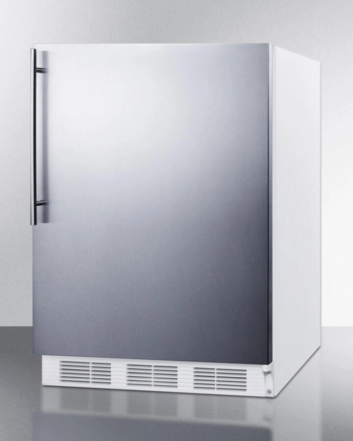 Summit AL750BISSHV Ada Compliant Built-In Undercounter All-Refrigerator For General Purpose Use, Auto Defrost W/Ss Wrapped Door, Thin Handle, And White Cabinet