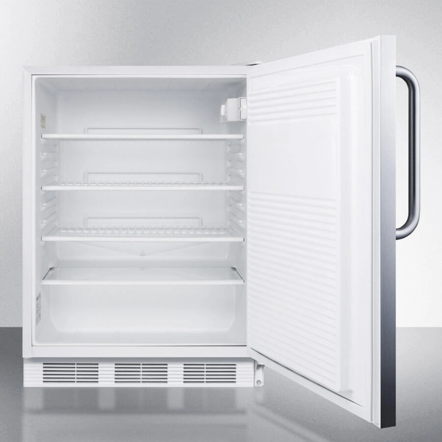 Summit AL750LCSS Ada Compliant Built-In Undercounter All-Refrigerator For General Purpose Use, Auto Defrost W/Ss Wrapped Exterior, Towel Bar Handle, And Lock