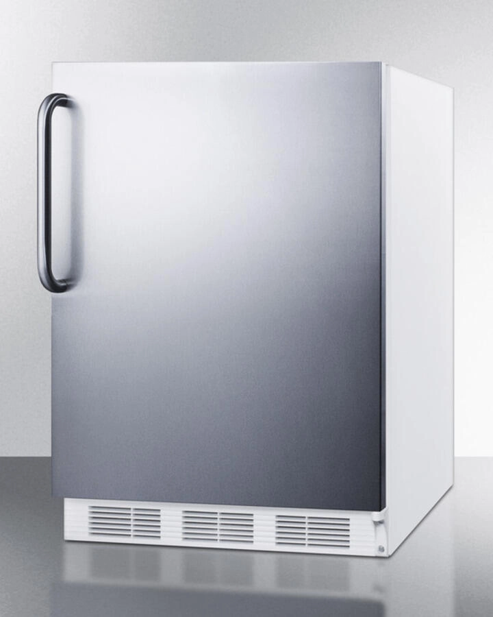 Summit AL750SSTB Ada Compliant All-Refrigerator For Freestanding General Purpose Use, Auto Defrost W/Ss Door, Towel Bar Handle, And White Cabinet