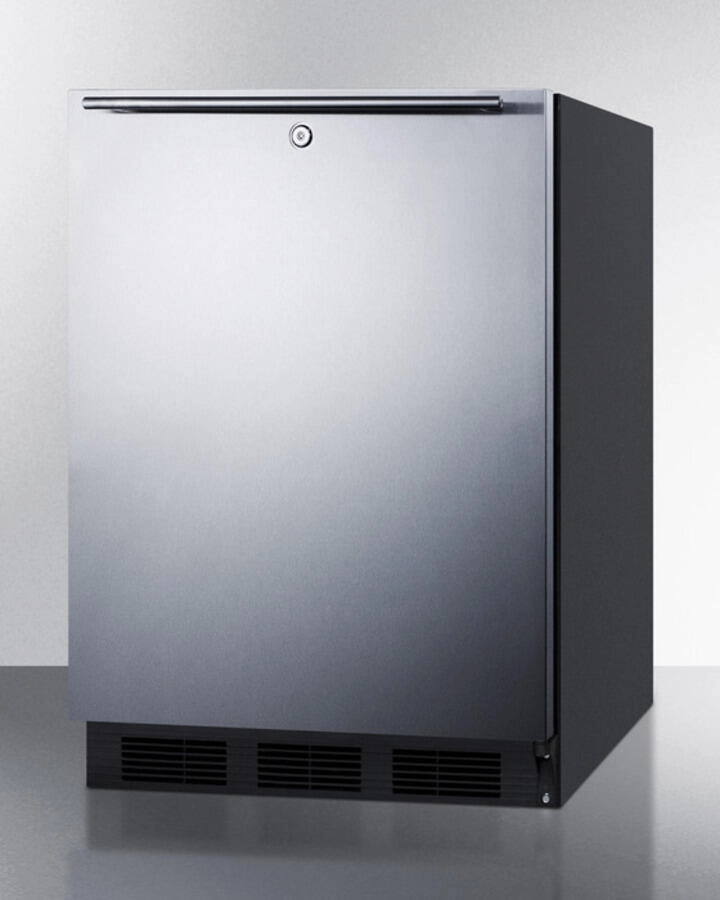Summit AL752LBLBISSHH Ada Compliant Built-In Undercounter All-Refrigerator For General Purpose Use, Auto Defrost W/Ss Wrapped Door, Horizontal Handle, Lock, And Black Cabinet