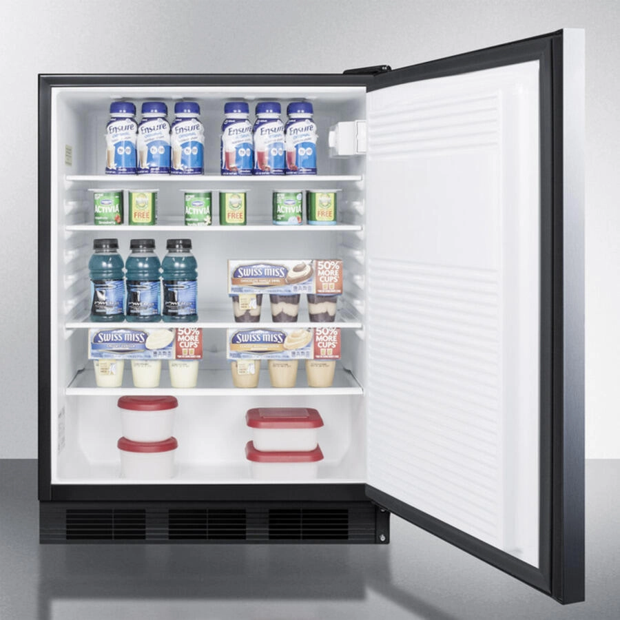 Summit AL752LBLBISSHH Ada Compliant Built-In Undercounter All-Refrigerator For General Purpose Use, Auto Defrost W/Ss Wrapped Door, Horizontal Handle, Lock, And Black Cabinet