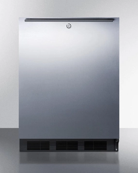 Summit AL752LBLBISSHH Ada Compliant Built-In Undercounter All-Refrigerator For General Purpose Use, Auto Defrost W/Ss Wrapped Door, Horizontal Handle, Lock, And Black Cabinet Undercounter Refrigerators 24 inch undercounter fridge for kitchen