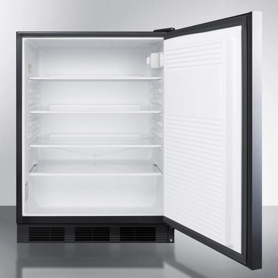 Summit AL752LBLBISSHH Ada Compliant Built-In Undercounter All-Refrigerator For General Purpose Use, Auto Defrost W/Ss Wrapped Door, Horizontal Handle, Lock, And Black Cabinet