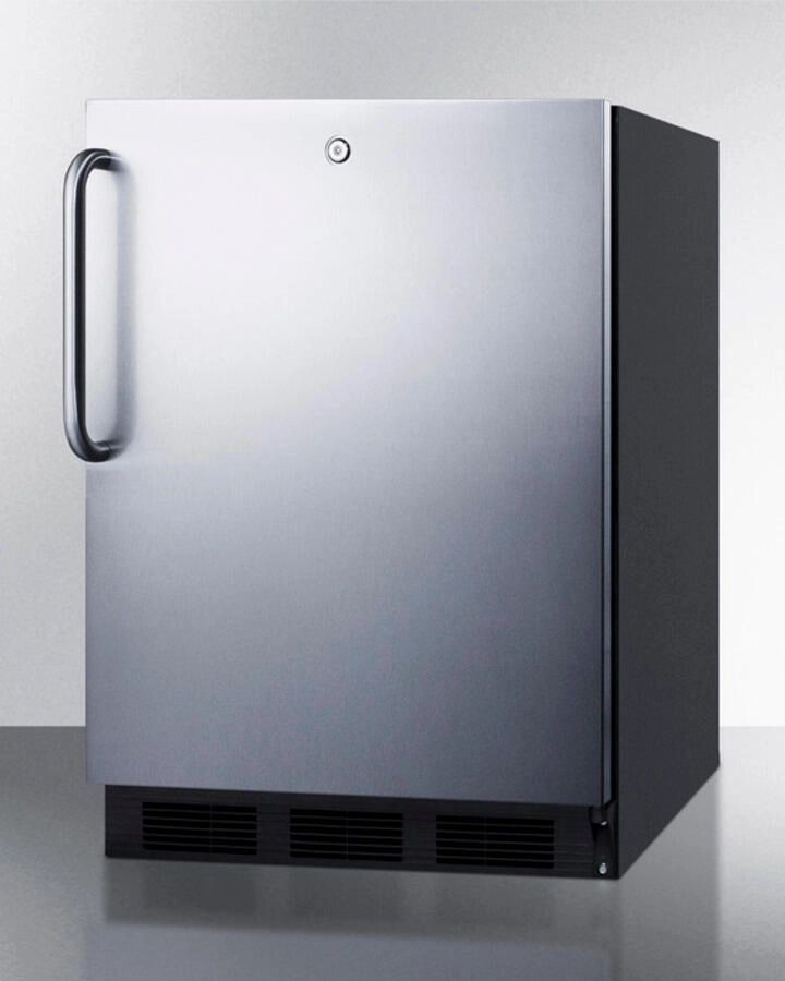 Summit AL752LBLBISSTB Ada Compliant Built-In Undercounter All-Refrigerator For General Purpose Use, Auto Defrost W/Ss Wrapped Door, Towel Bar Handle, Lock, And Black Cabinet