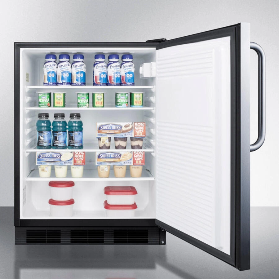 Summit AL752LBLBISSTB Ada Compliant Built-In Undercounter All-Refrigerator For General Purpose Use, Auto Defrost W/Ss Wrapped Door, Towel Bar Handle, Lock, And Black Cabinet