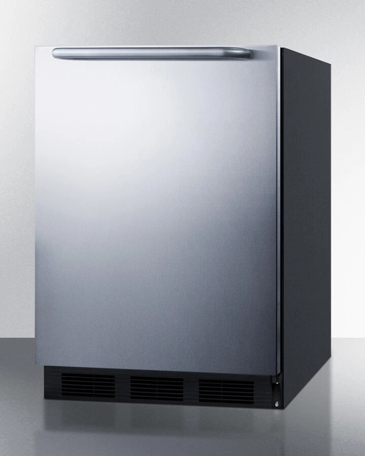 Summit AR5S 24 Inch Wide Ada Compliant Built-In Undercounter All-Refrigerator For Residential Use, Auto Defrost With Stainless Steel Wrapped Door, Horizontally Mounted Towel Bar Handle, And Black Cabinet