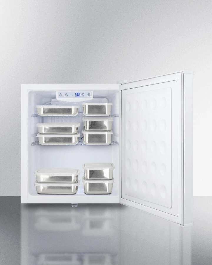 Summit AZAR27W Commercially Approved Compact All-Refrigerator In White, Designed To Serve As An Allergy-Free Storage Zone, With Digital Thermostat, Keyed Lock, And A Set Of Allergy Warning Magnets