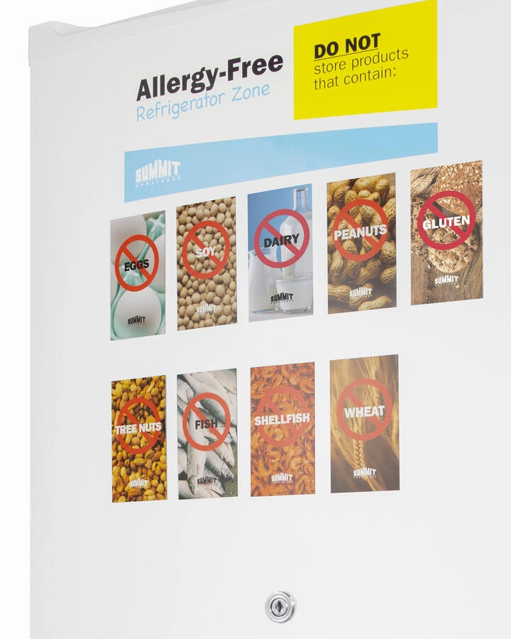 Summit AZAR27W Commercially Approved Compact All-Refrigerator In White, Designed To Serve As An Allergy-Free Storage Zone, With Digital Thermostat, Keyed Lock, And A Set Of Allergy Warning Magnets