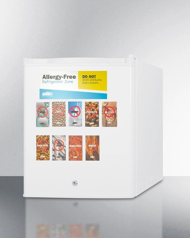 Summit AZAR27W Commercially Approved Compact All-Refrigerator In White, Designed To Serve As An Allergy-Free Storage Zone, With Digital Thermostat, Keyed Lock, And A Set Of Allergy Warning Magnets