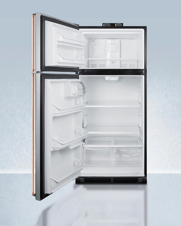 Summit BKRF18PLCPLHD 18 Cu.Ft. Break Room Refrigerator-Freezer With Pure Copper Handles, Factory-Installed Nist Calibrated Alarm/Thermometers, And Left Hand Door Swing