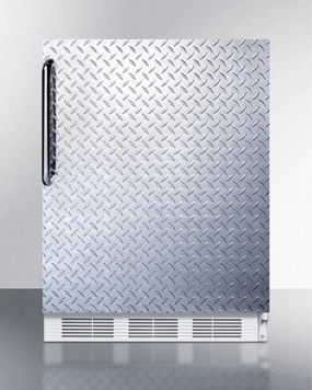 Summit CT661BIDPL Built-In Undercounter Refrigerator-Freezer For Residential Use, Cycle Defrost With A Diamond Plate Wrapped Door, Towel Bar Handle, And White Cabinet Undercounter Refrigerators 24 inch undercounter fridge for kitchen